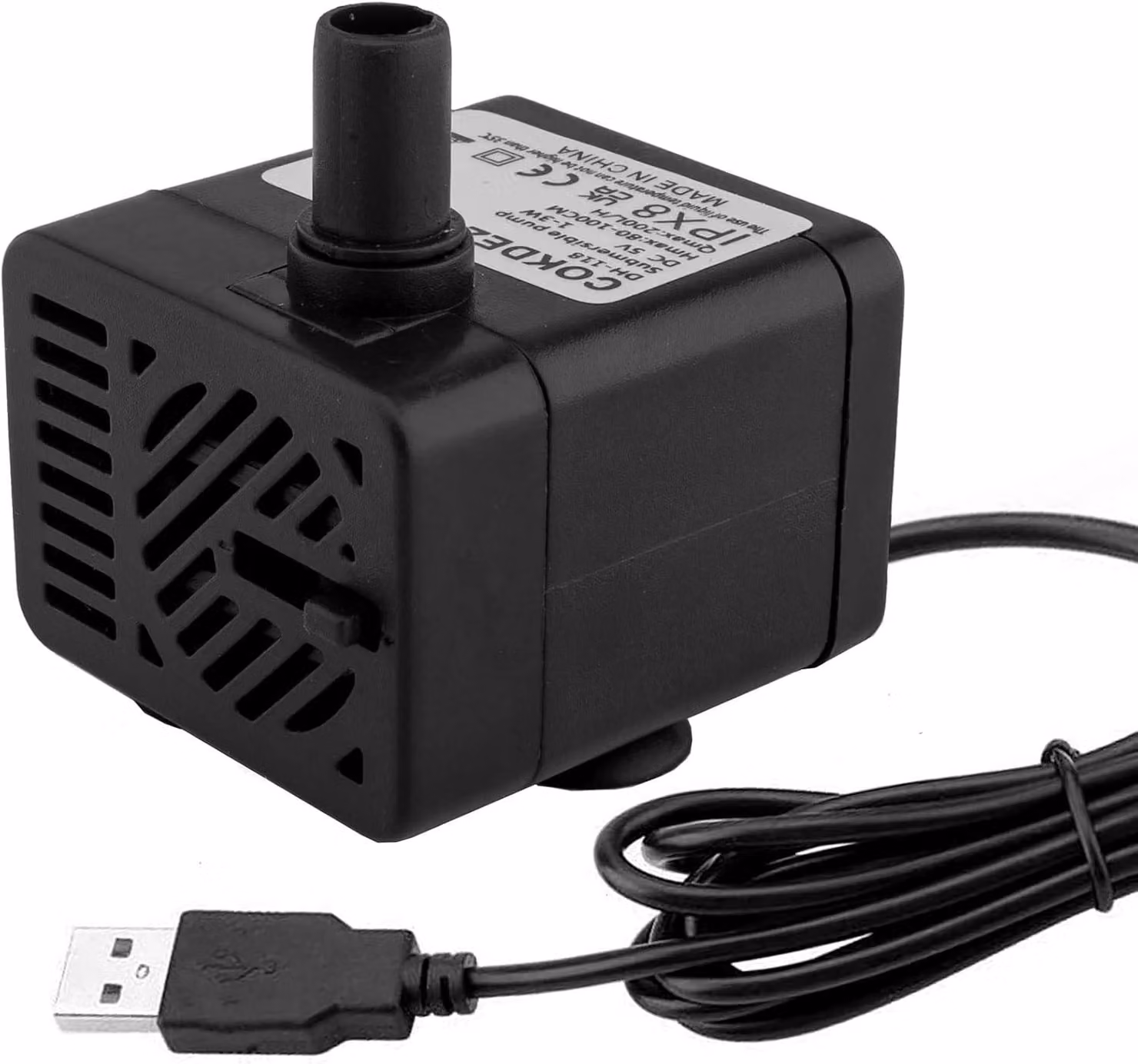 Pompa sommergibile USB a 5V - mini pompa per acqua da 200 l/h - regolabile - per acquari e fontanelle per animali