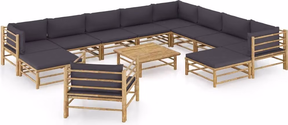 Maison Exclusive - Set da giardino da 12 pezzi con cuscini in bambù grigio scuro