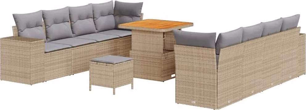 Set Divano da Giardino con cuscino 11 pcs Beige polyrattan