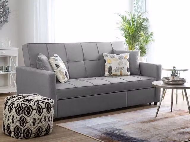 Divano Letto Moderno Beliani Grigio con Funzione Dormito e Poggiatesta Regolabile per il tuo Soggiorno