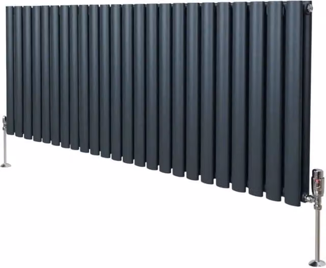 Radiatore a colonna ovale e valvole cromate TRV Designer grigio antracite 600 mm x 1440mm