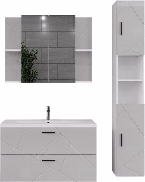 Set di mobili da bagno Irma Bianco/Bianco lucido 3 pezzi Vicco