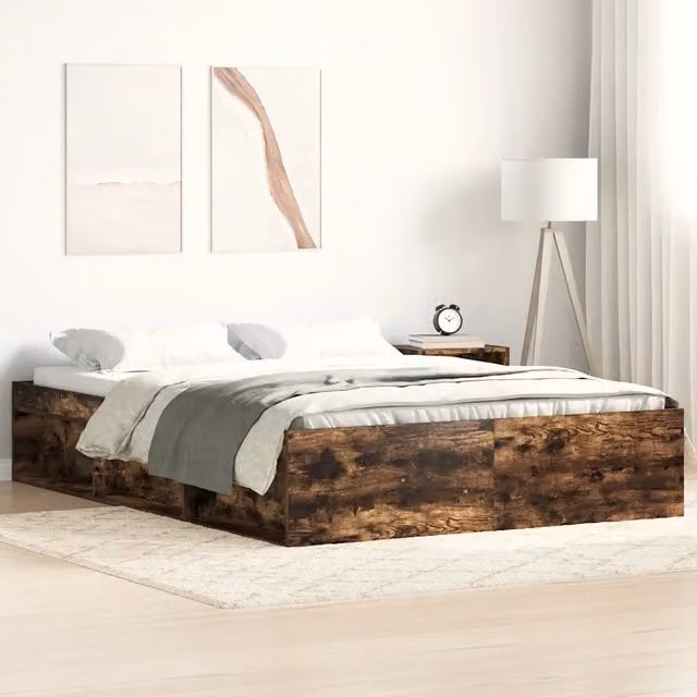 Letto con contenitore e scomparti laterali vidaXL in legno di pino colore marrone L: 140 cm, P: 200 cm, H: 203 cm