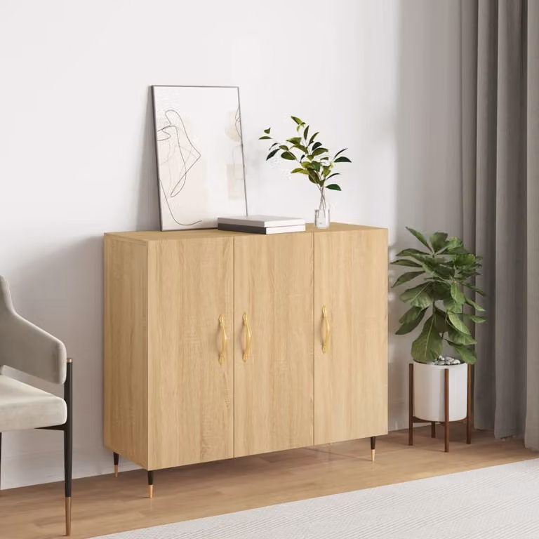 Credenza moderna vidaXL in legno multistrato color rovere Sonoma, L 90 cm x P 34 cm x H 80 cm