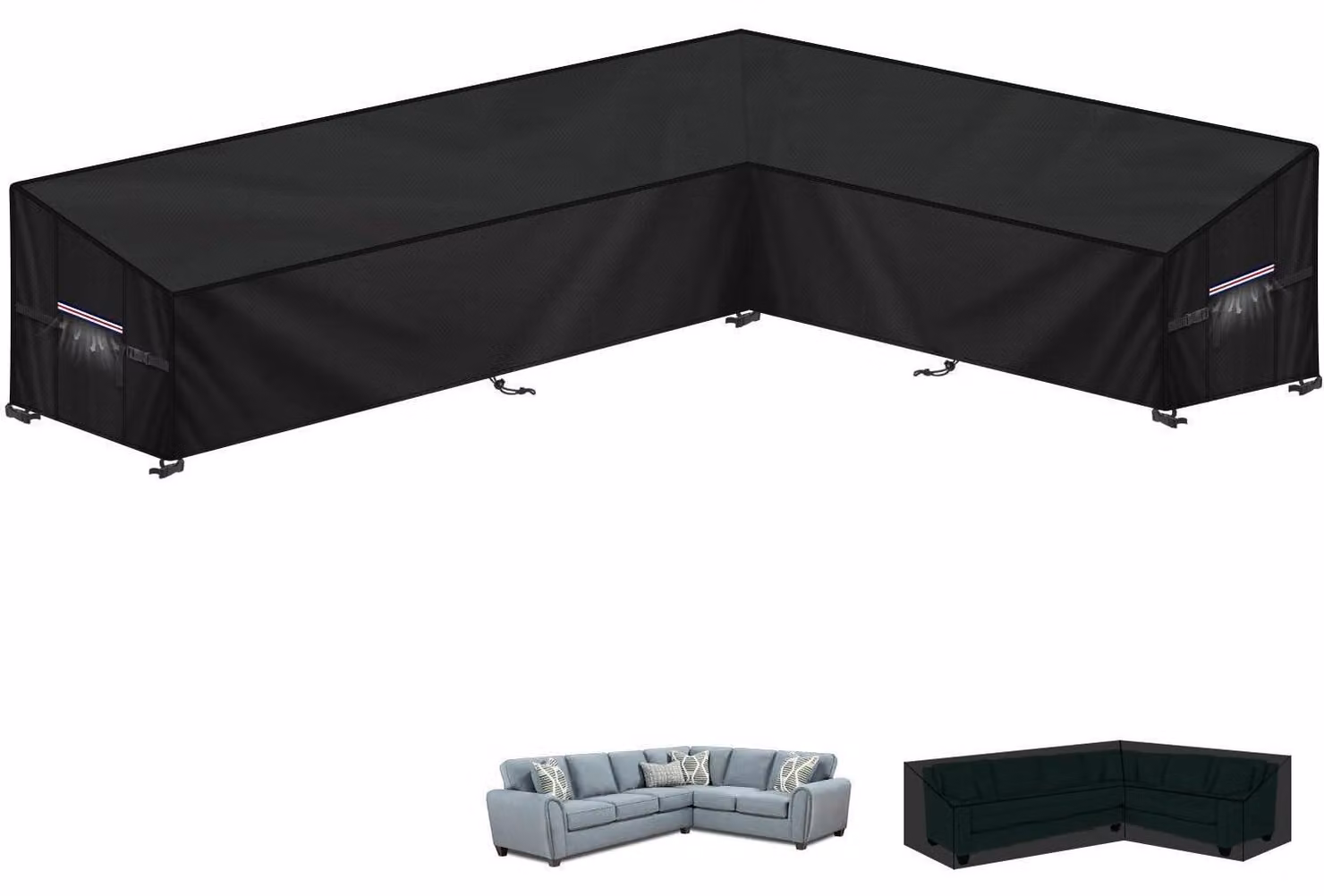 Telo protettivo a forma di L per mobili da giardino, dimensioni 300x210x102x80/60 cm, tessuto Oxford 420D, impermeabile e resistente al vento