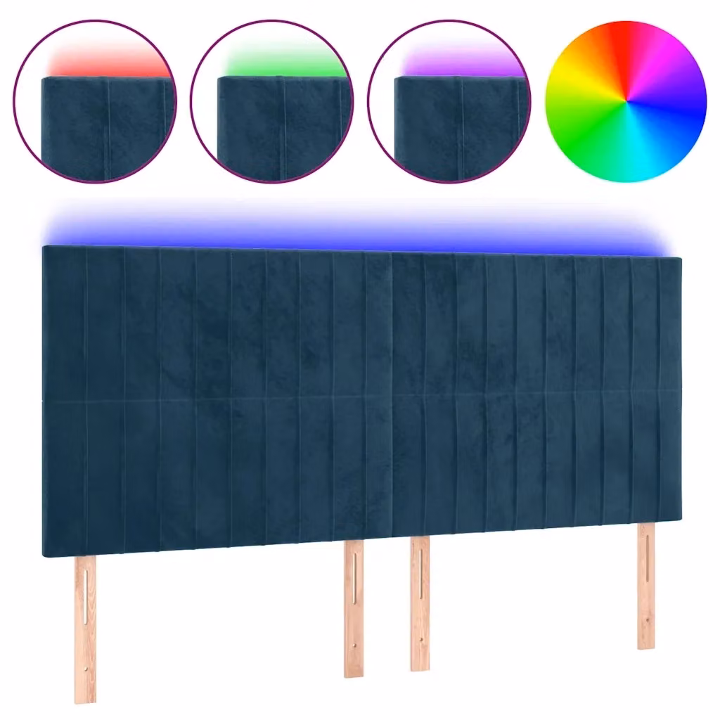 Testiera con LED e porta USB vidaXL in Velluto Blu, L: 200 cm, P: 5 cm, H: 118 cm – 2