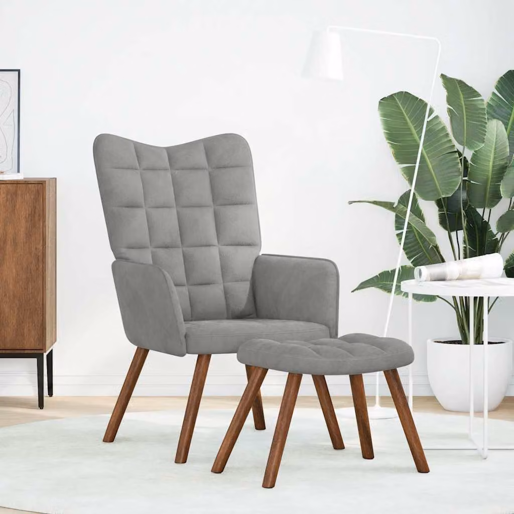 vidaXL Poltrona Relax con Sgabello Grigio Chiaro in Velluto