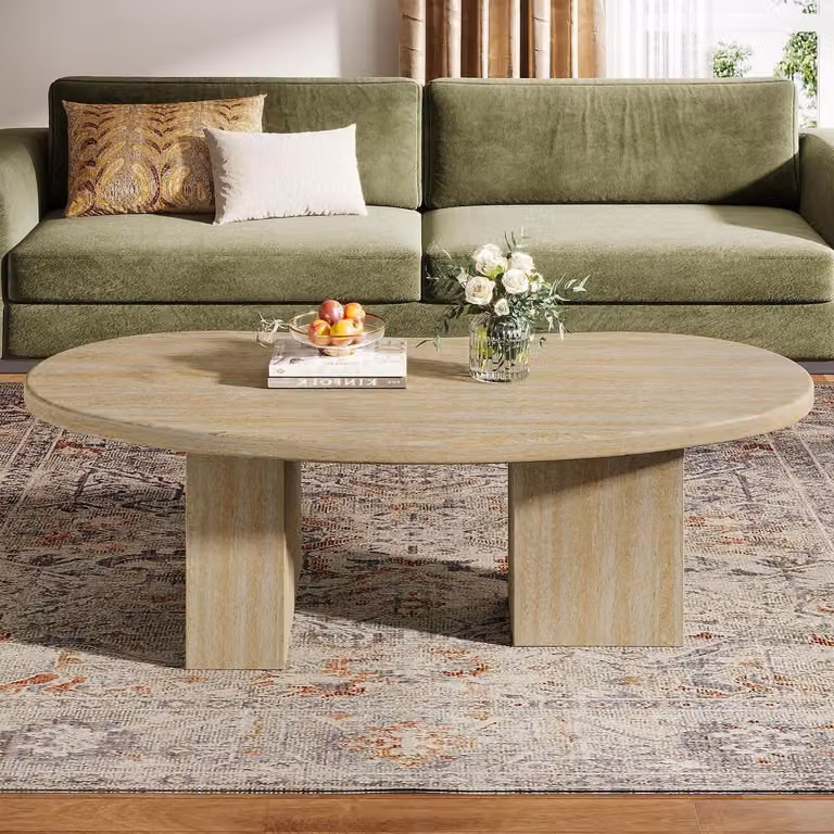 Tavolino da caffè ovale in legno, legno di faggio chiaro, dimensioni 115 x 65 x 40 cm. Tavolino ausiliario