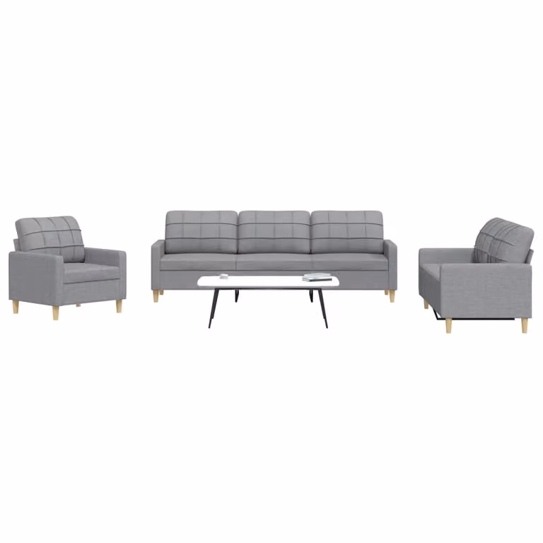 Set di divani 3 pezzi vidaXL in tessuto grigio con struttura in metallo per soggiorno