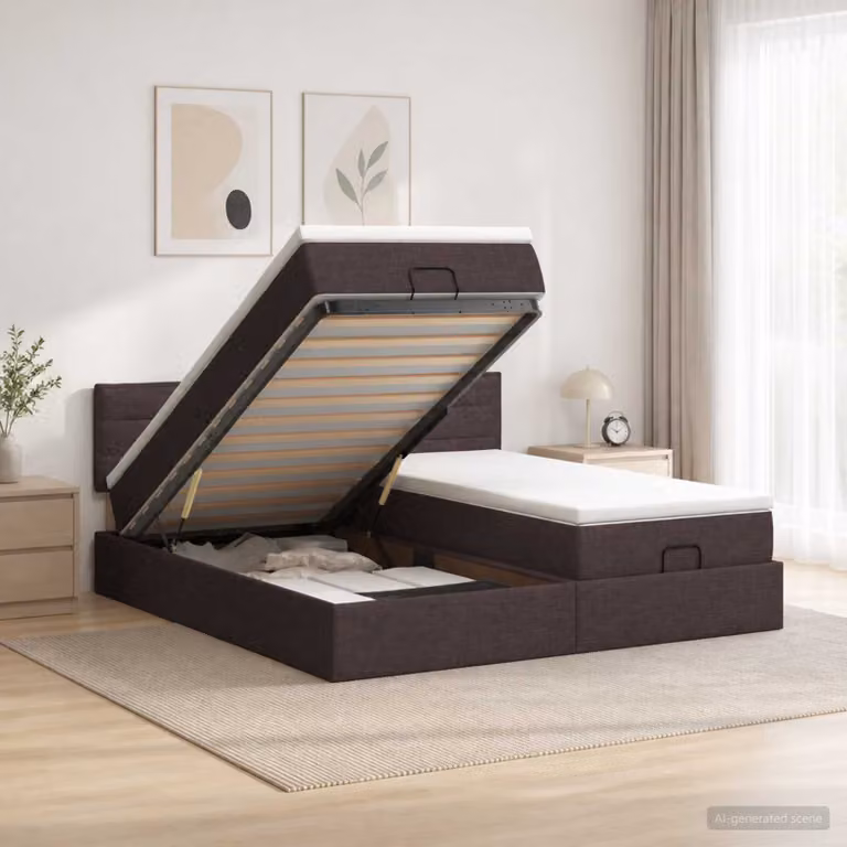 Letto ottomano con materasso vidaXL in tessuto marrone scuro L/P/H: 200 x 200 x 88 cm