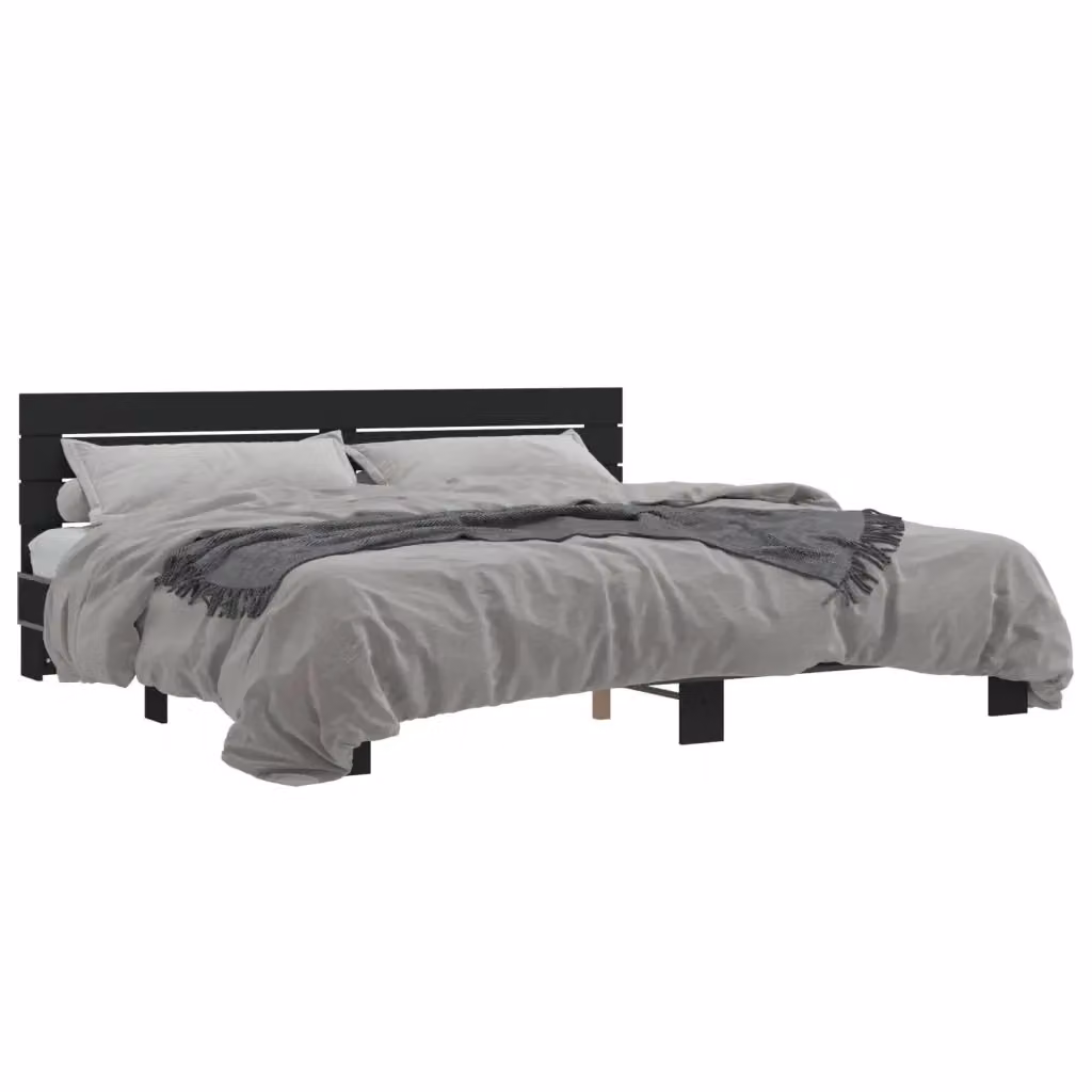 Letto Giroletto Nero vidaXL in Legno e Metallo L: 200 cm x P: 200 cm – 2