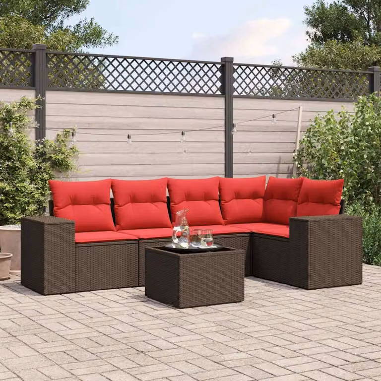 Maison Exclusive - Set di 6 divani da giardino con cuscini, marrone, polyrattan