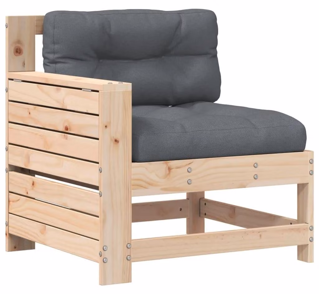 Panca da giardino in legno con cuscino e tavolino pieghevole