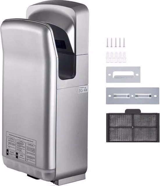 Asciugamani elettrico da parete, 2000W, 220V, pulitore di ugelli professionale per uso commerciale, sistema a infrarossi ad alta velocità automatico, montaggio a parete, filtro HEPA, colore argento