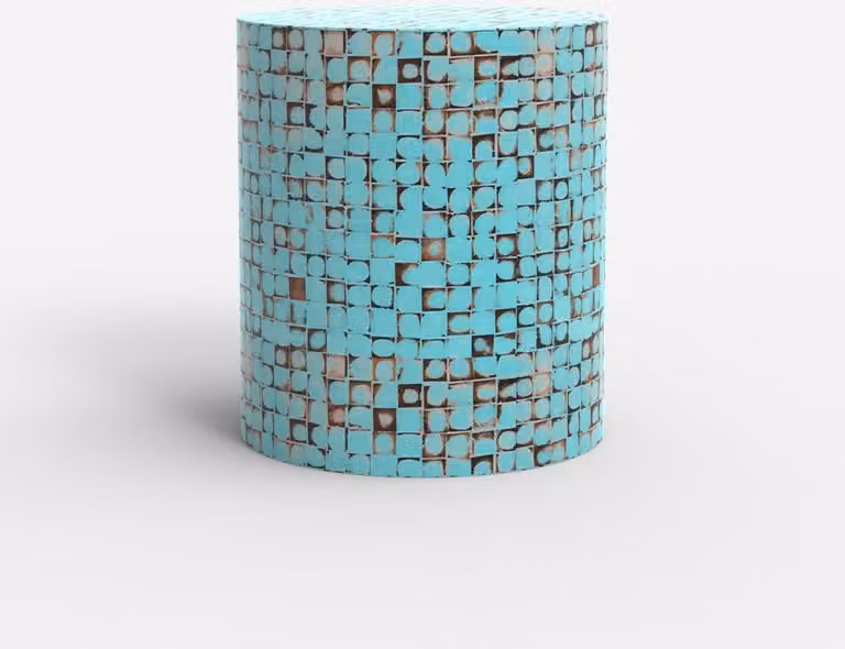 Tavolino cilindrico con intarsi in legno soggiorno contemporaneo Hadi - Azzurro