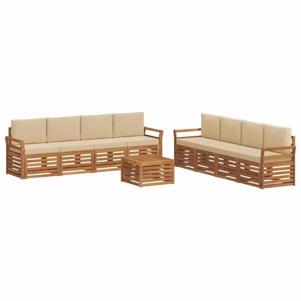 Set di mobili da esterno vidaXL in legno di acacia con divano a 3 posti, tavolino da caffè e cuscini, colore beige e sabbia – 2