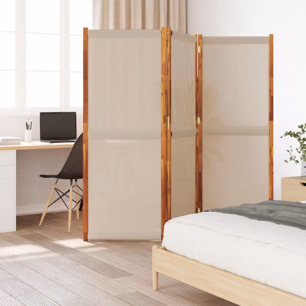 Divisorio a 3 Pannelli vidaXL in Legno di Acacia Oliato, Colore Beige/Grigio, H 180 cm x L 180 cm
