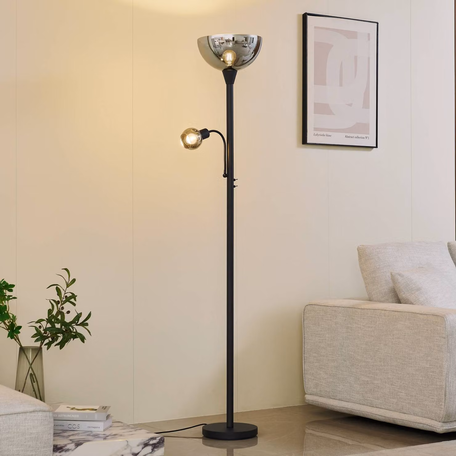 Lampada da terra con luce lettura Nehemia Lindby, Nero, Soggiorno / Sala da pranzo, Metallo, Moderno, Lampada da terra