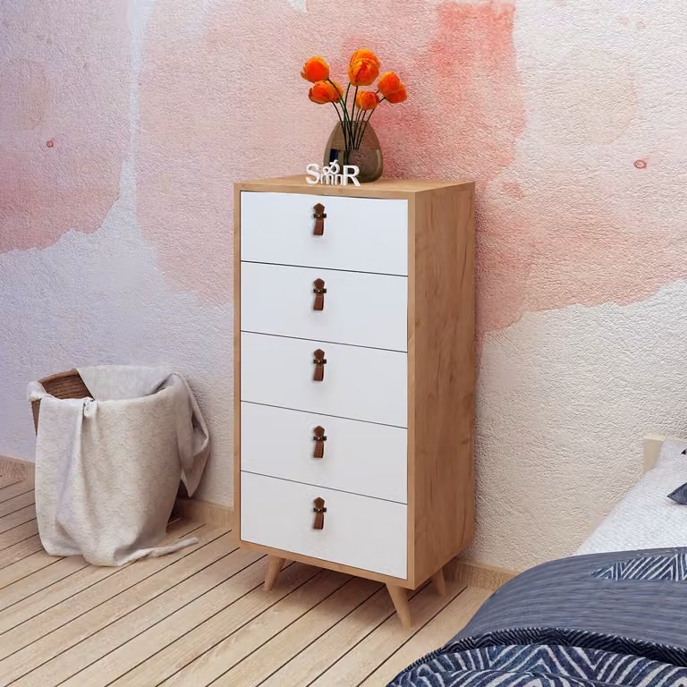 Skye Decor, Frenzu- FrenzuMDD, color rovere, bianco, cassettiere, 103x50x40 cm, pannello truciolare rivestito al 100% in melamina