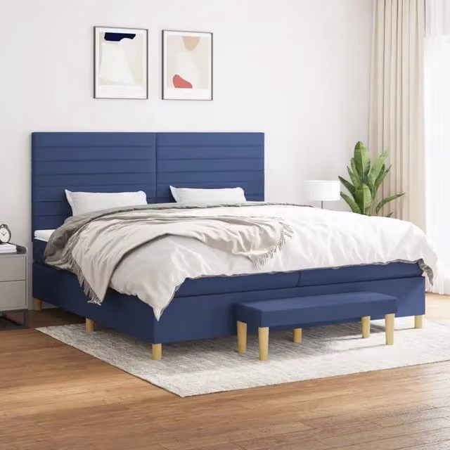 Letto Ibrido con Giroletto a Molle e Materasso vidaXL, Blu e Bianco, L/P/H: 200 x 200 x 203 cm