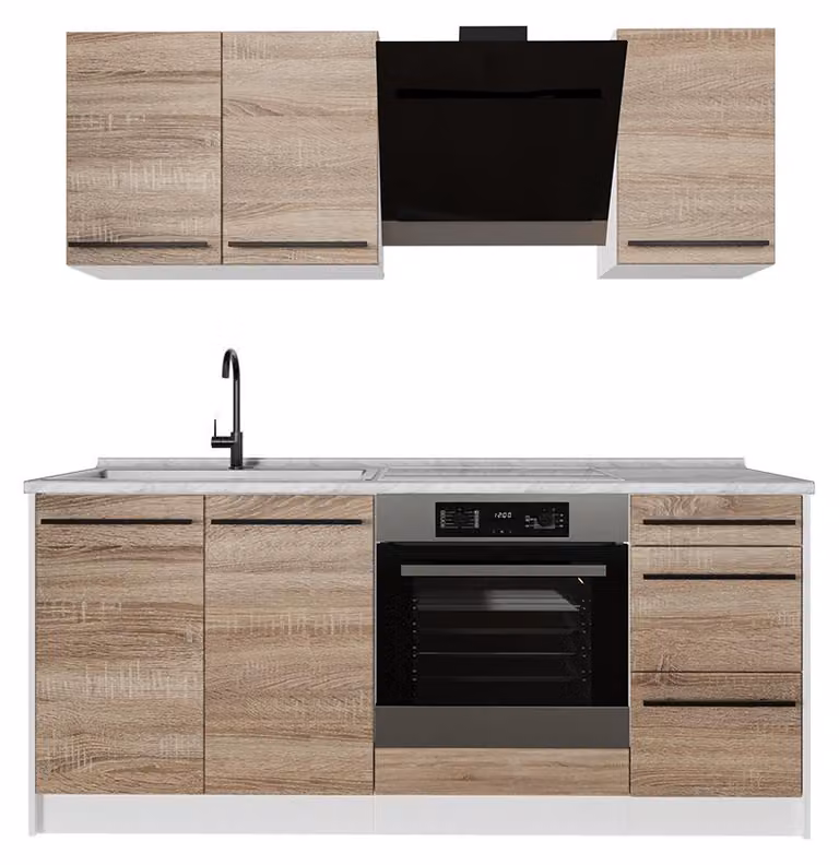 Cucina monoblocco Vicco R-Line Sonoma/Bianco 180 cm, PL Marmo, Model 67059