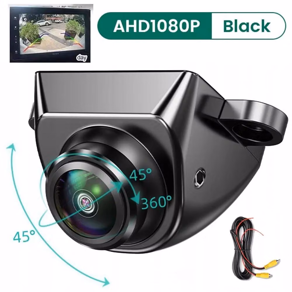 Telecamera posteriore per auto - AHD/CVBS 1080p - Ampio angolo di visione di 170° - Visione notturna - Impermeabile IP68 - Cavo in rame da 6 metri - Colore nero