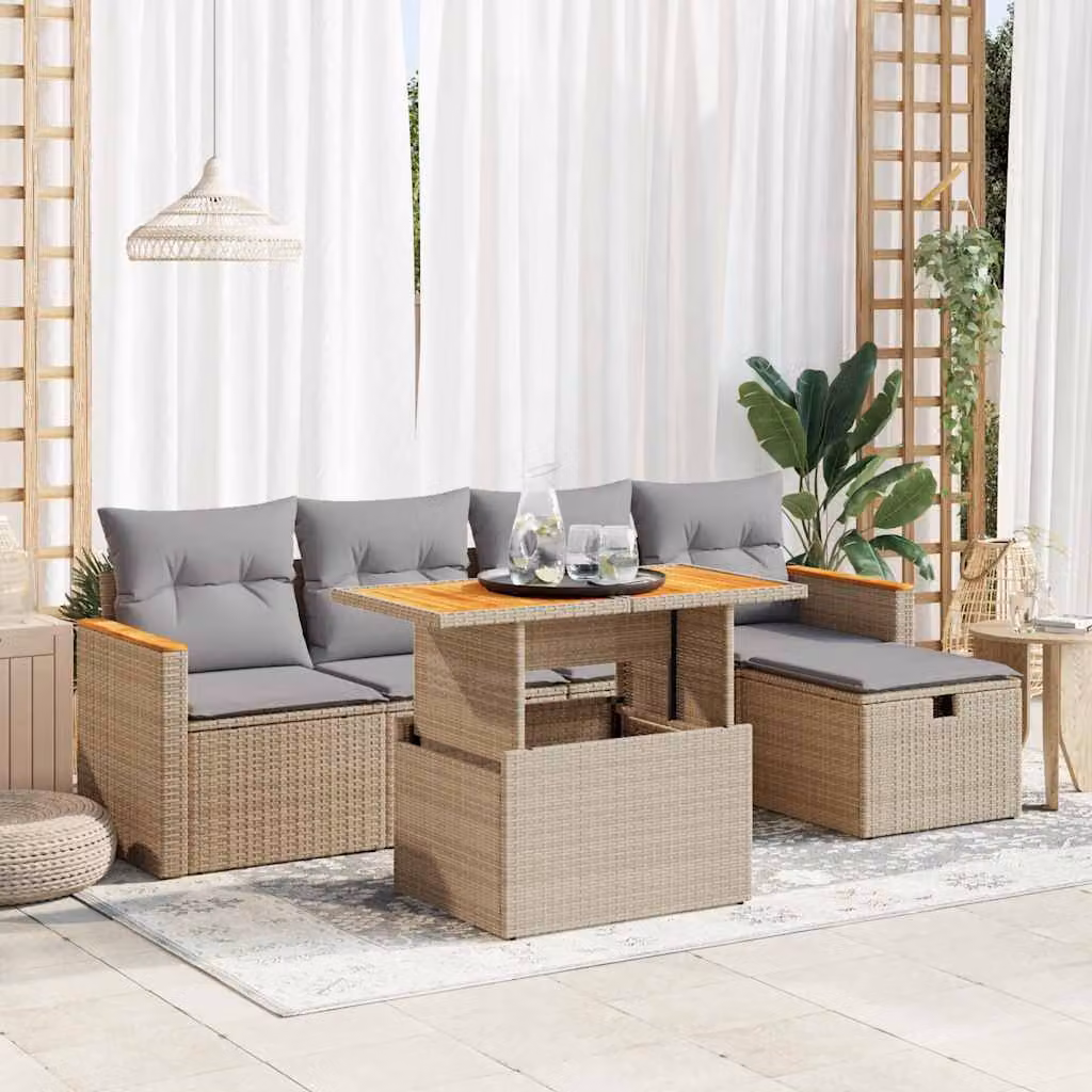 Maison Exclusive - Set Divano da Giardino 6 pz con Cuscini Beige in Polyrattan