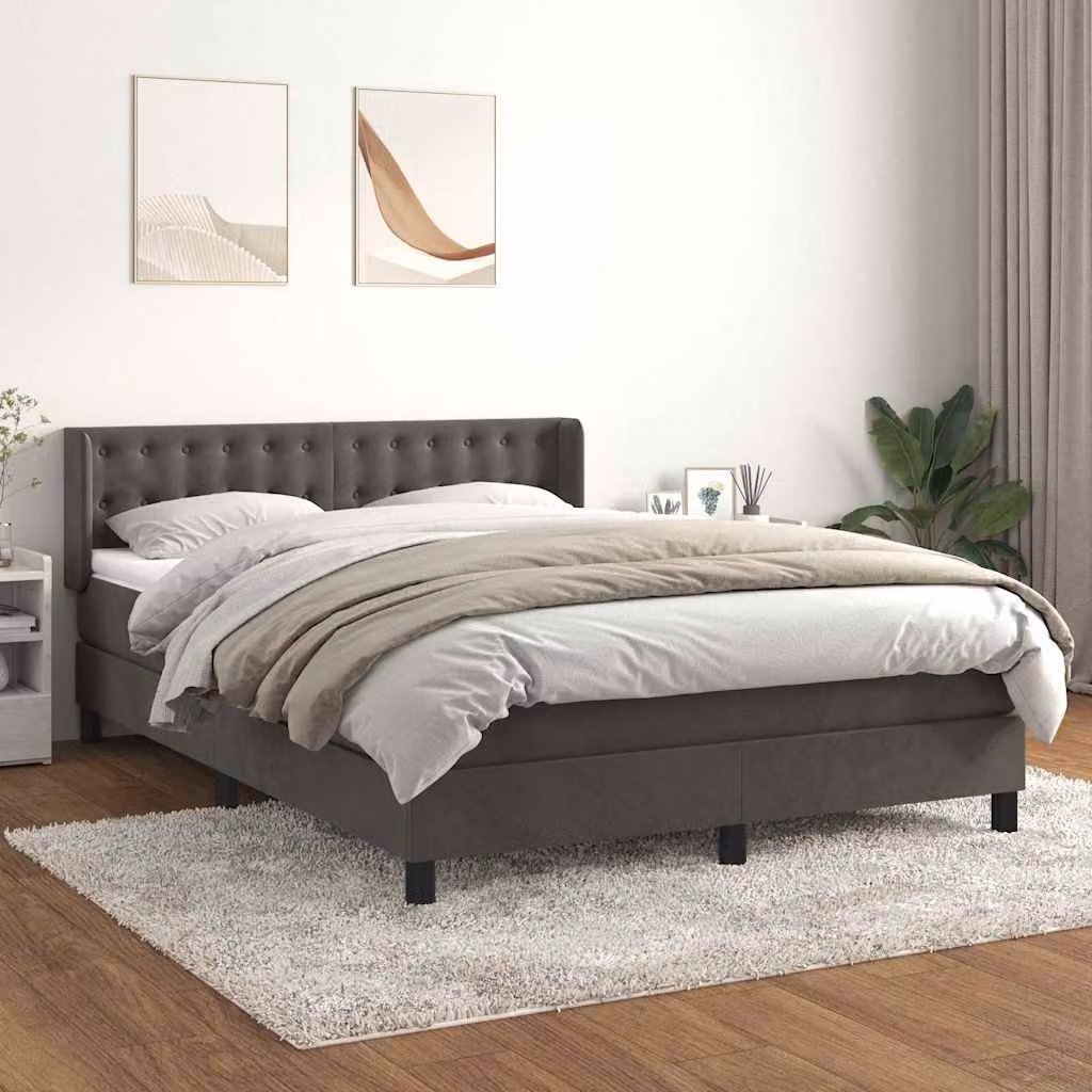 vidaXL Giroletto a Molle con Materasso Ibrido in Velluto Grigio e Legno di Larice L/P/H: 140 x 190 x 88 cm – 1