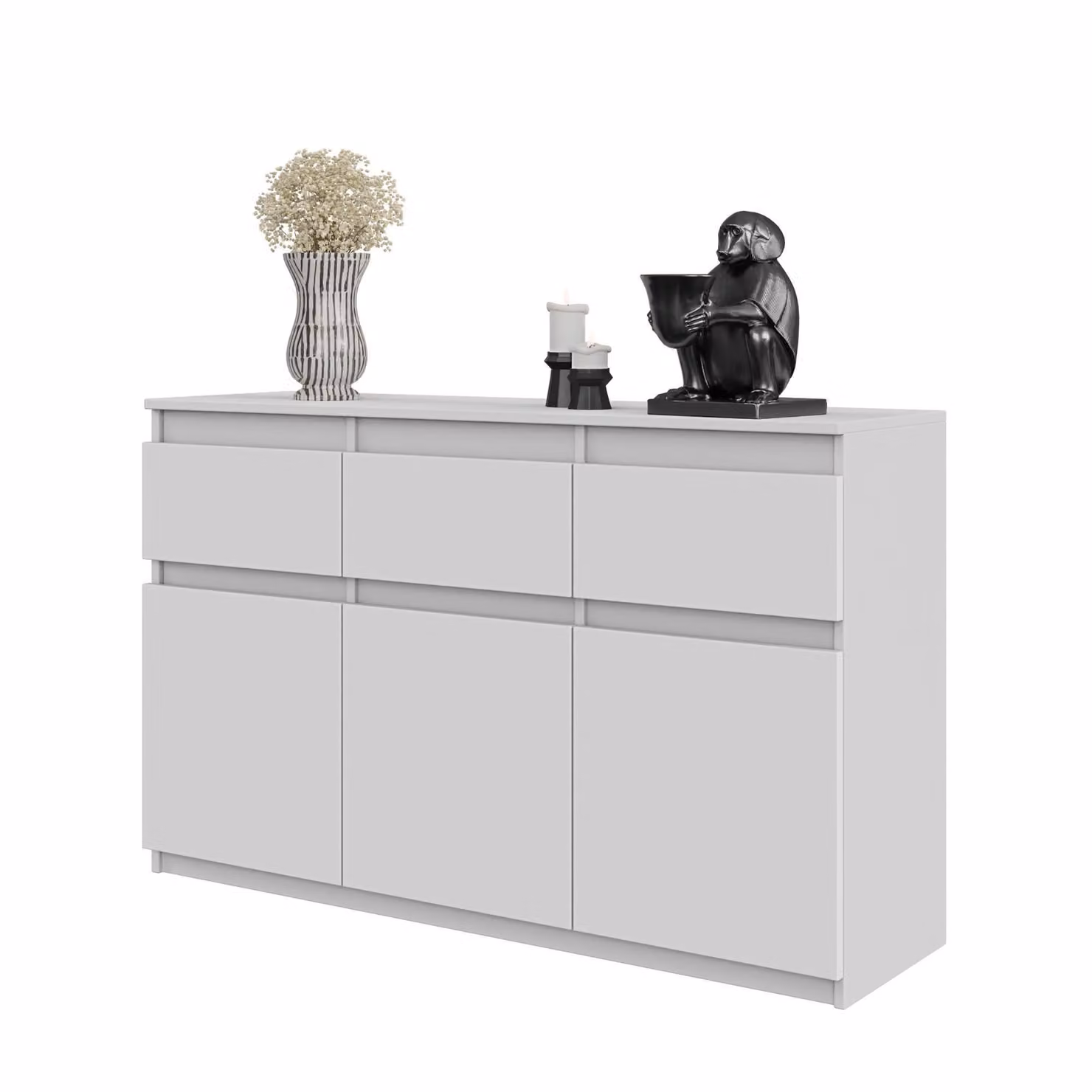 NOAH – Cassettiera / Sideboard con 3 cassetti e 3 ante – Bianco opaco – Altezza 75 cm, Larghezza 120 cm, Profondità 35 cm