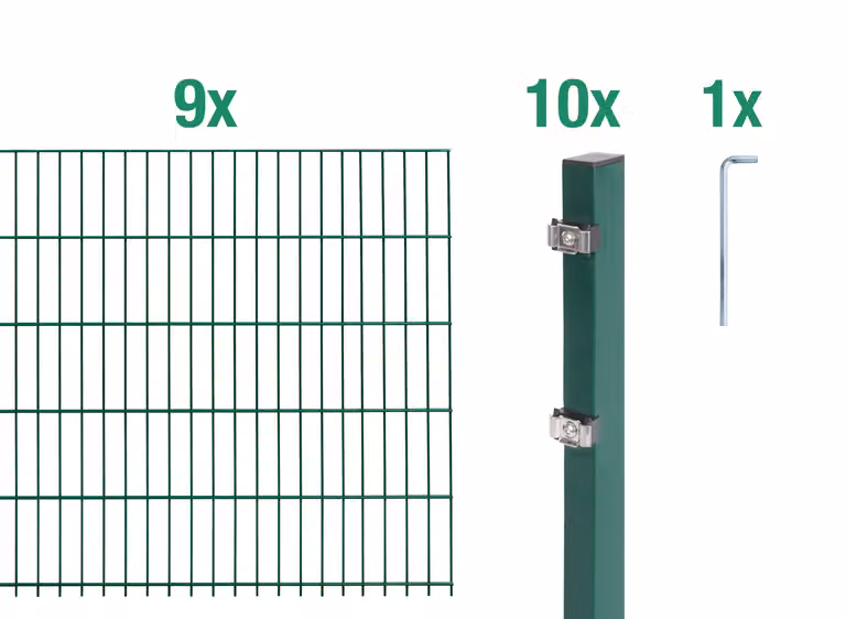 Alberts 646394 Recinzione a doppia rete metallica come set completo da 20 pezzi, verde, altezza 80 cm, lunghezza 18 m
