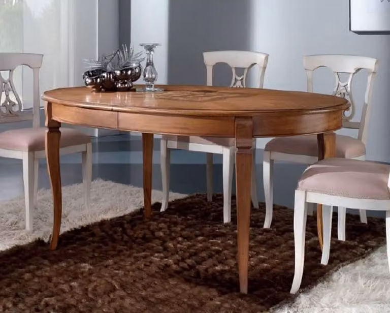 Casa Padrino Tavolo da pranzo Biedermeier intarsiato marrone - Tavolo da pranzo ovale allungabile in legno massello - Mobili da sala da pranzo Biedermeier - Qualità eccellente - Italy