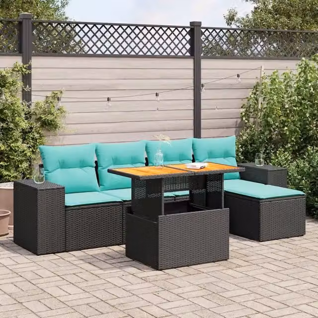 Set Divano da Giardino 6 pz con Cuscini Nero in Polyrattan 3327361