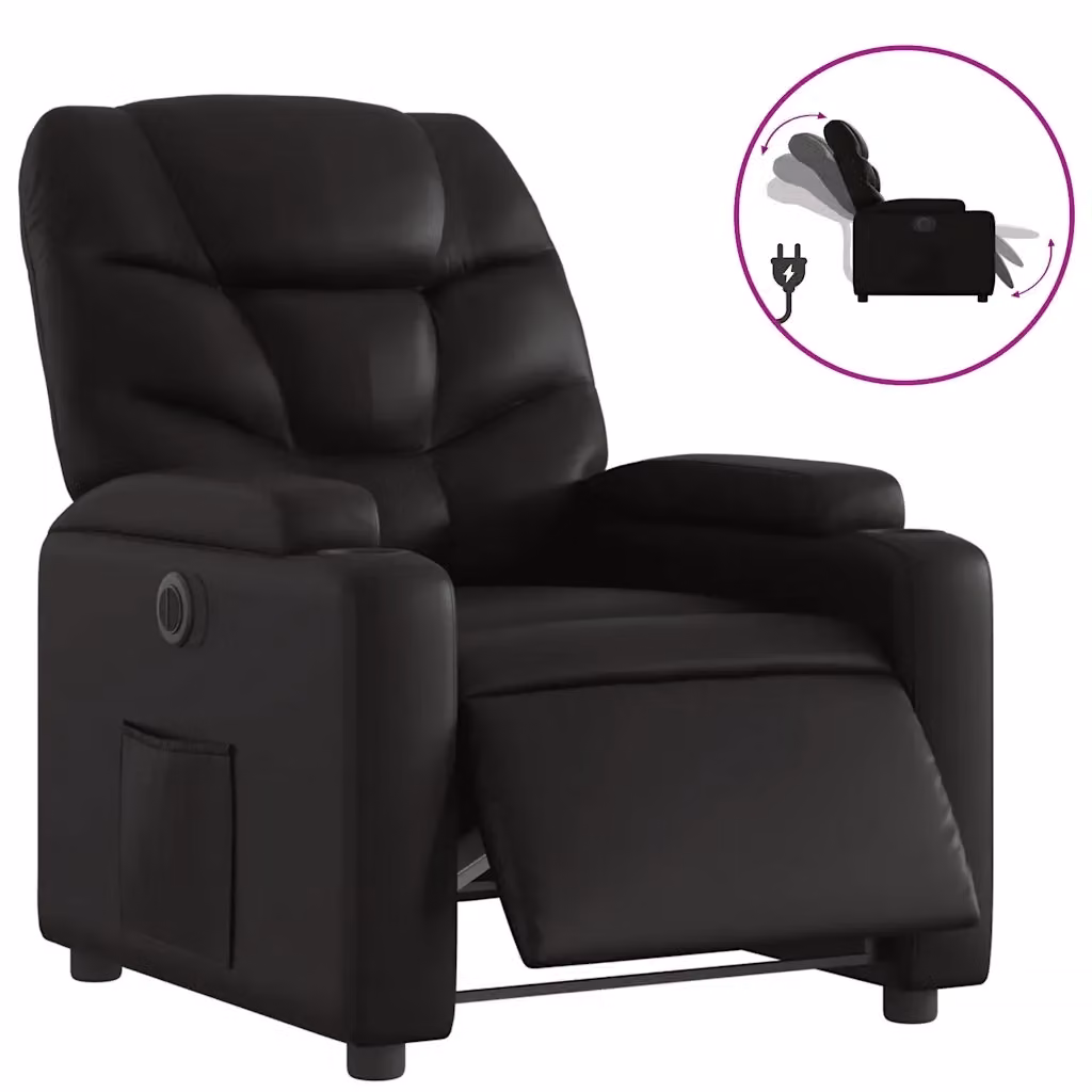 Poltrona Reclinabile Elettrica vidaXL in Similpelle Nera con Braccioli e Funzione Auto-Return – 2