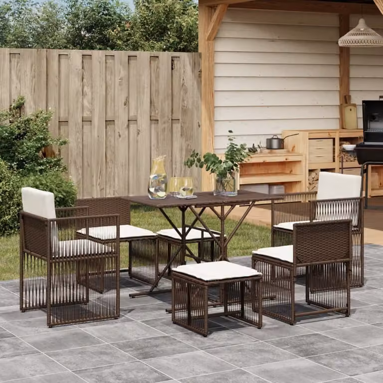 Maison Exclusive - Set da pranzo da giardino 7 pezzi con cuscini marroni in polyrattan