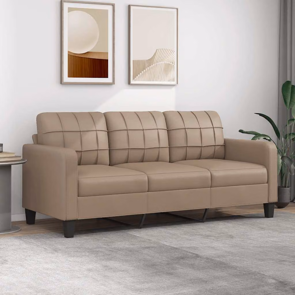 Divano a 3 posti moderno vidaXL in similpelle beige o marrone con struttura in metallo per il tuo soggiorno L 198 x P 80 x H 77 cm