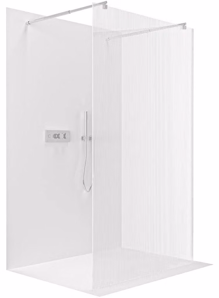 CERANO - Box doccia Walk-in Onyx Duo L/P - 8 mm - montante arrotondato - cromato, vetro rigato - 50x200 cm