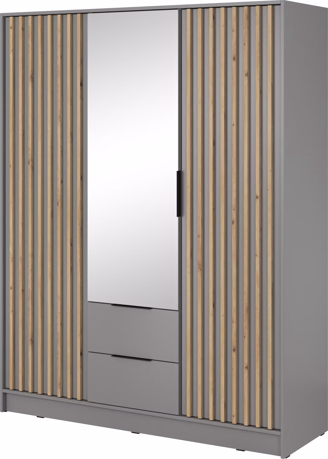 Masseno Armadio con ante battenti NELIANA 155 cm Armadio camera da letto Armadio a 3 ante con specchio Grigio