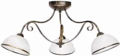 Plafoniera vintage Luminex in metallo oro e vetro bianco con 3 portalampada E27