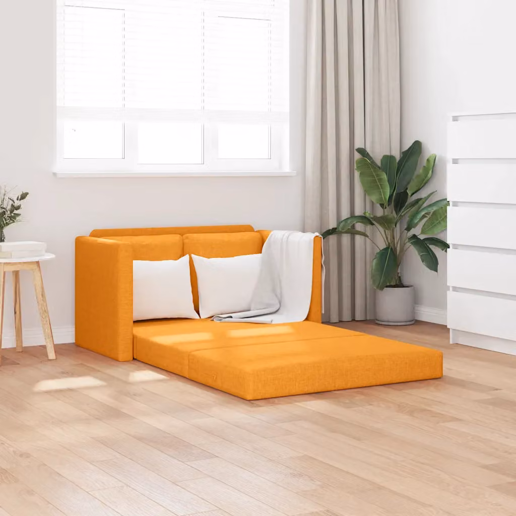 vidaXL Divano Letto da Terra 2 in 1 Giallo e Arancione L: 112 cm, P: 174 cm, H: 55 cm