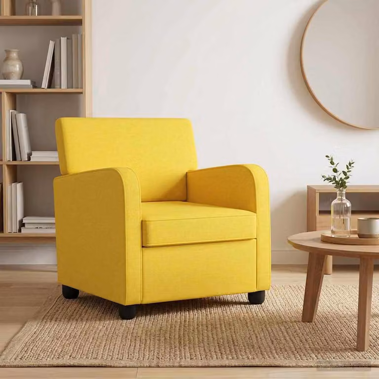Poltrona moderna vidaXL in tessuto giallo con braccioli per soggiorno e camera da letto