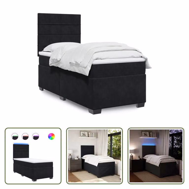 The Living Store Letto a molle con materasso nero 90x190 cm in velluto