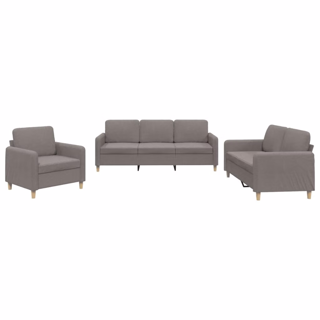 Set di Divani 3 pz con Cuscini Tortora in Tessuto