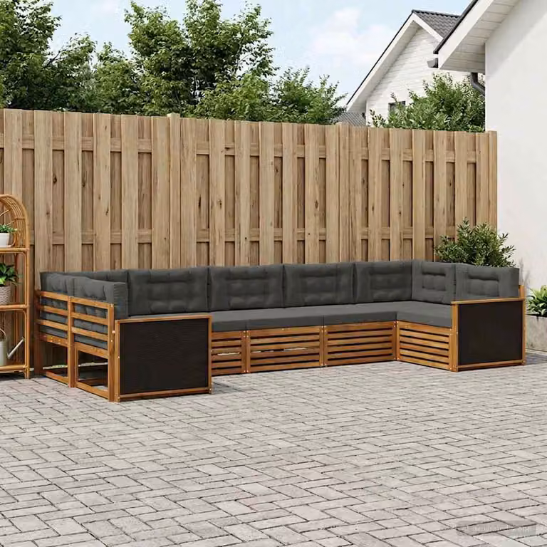 Set di divani da esterno vidaXL a forma di U composto da 7 pezzi in legno di acacia con cuscini beige e antracite