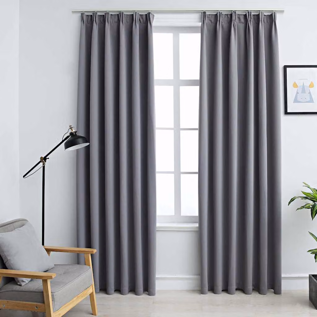 Set di 2 tende oscuranti vidaXL grigie con ganci, L 140 cm x H 245 cm