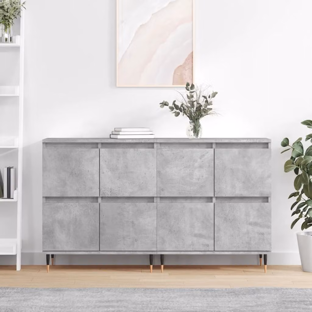 Set di 2 credenze vidaXL in legno e metallo, colore grigio cemento, L: 120 cm, P: 35 cm, H: 70 cm