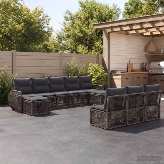 Set Divano da Giardino 10 pz Grigio e Grigio Scuro polyrattan 3435539