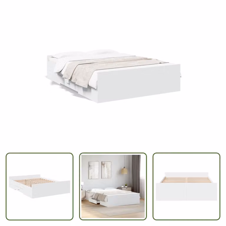 The Living Store Giroletto con cassetti bianco 120x200 cm materiale legno