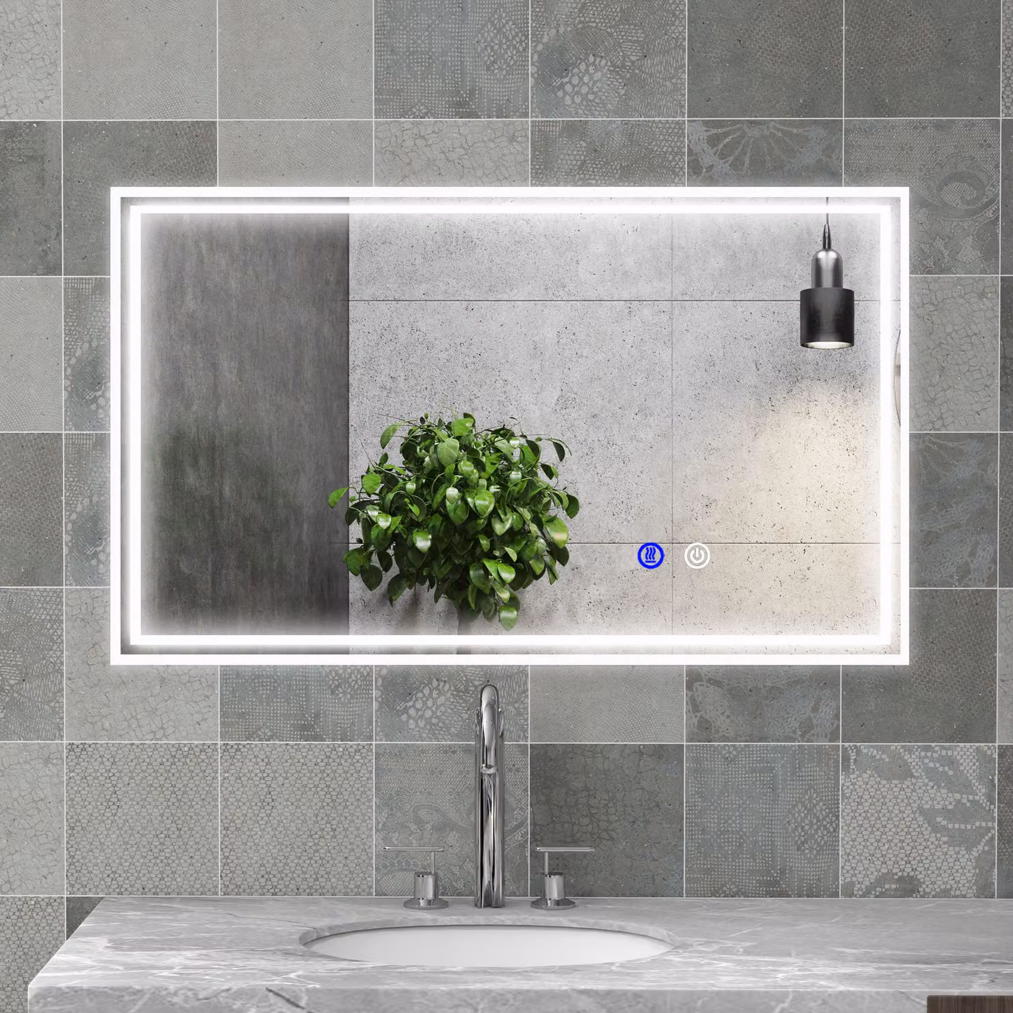 Specchio da bagno rettangolare kleankin con illuminazione LED e touch switch, da appendere alla parete in orizzontale o verticale, L: 100 cm, H: 60 cm, P: 4 cm, Trasparente – 2