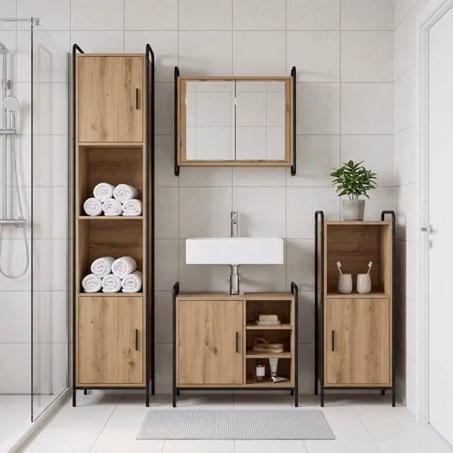 Set di Armadi da Bagno 3 pz Rovere Artigianale 3444512