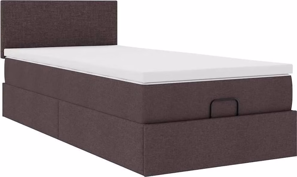 Pouf Letto con Materasso Marrone Scuro 100x200 cm in Tessuto